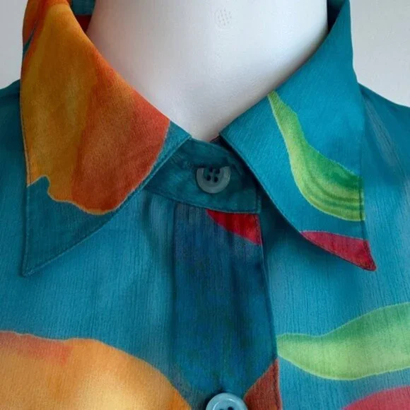 Liz Claiborne LizSport Sheer Floral Button-Down Blouse – Size M - Picture 6 of 6